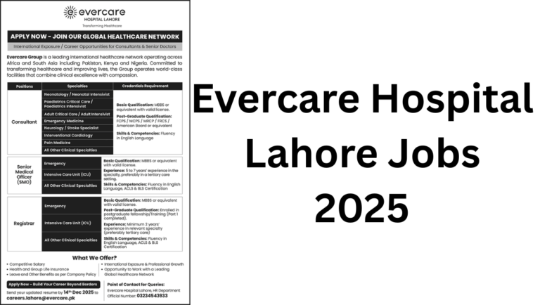 Evercare Hospital Lahore Jobs 2025